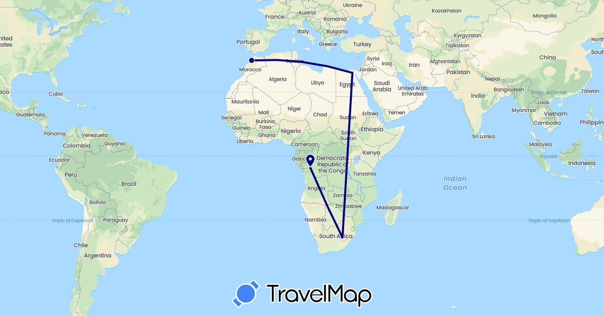 TravelMap itinerary: driving in Democratic Republic of the Congo, Egypt, Lesotho, Morocco (Africa)
